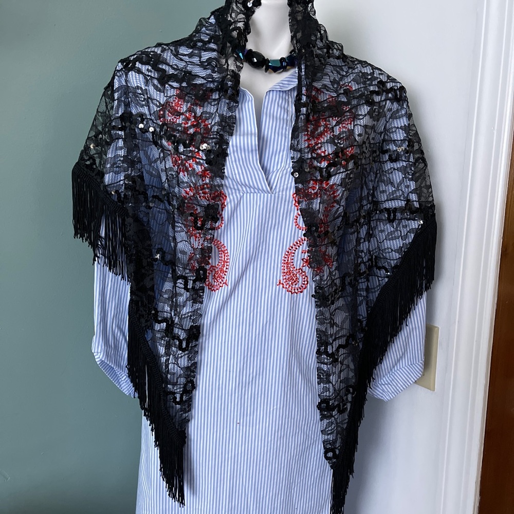 2 Vintage Shawls w/sequins and fringed by Jump